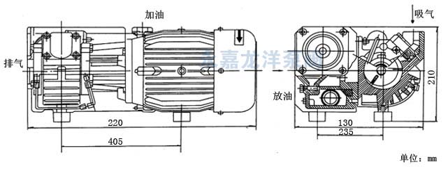 XD-010單級(jí)旋片式真空泵安裝尺寸圖