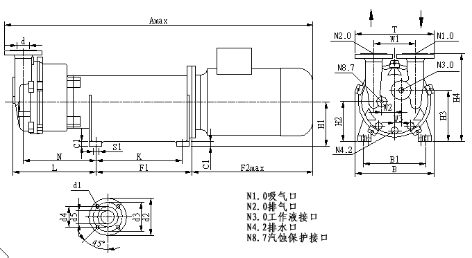 2BV型水環式真空泵的安裝尺寸