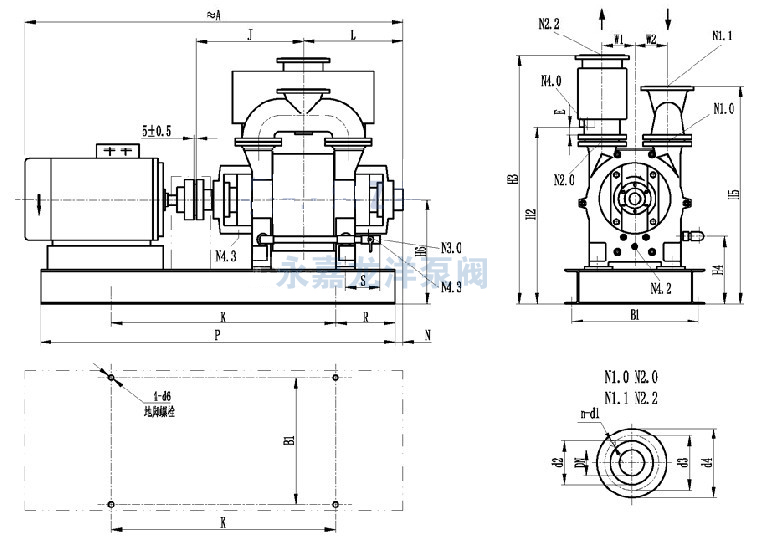 2BE1 102/103/151/152/153直聯水環式真空泵傳動安裝尺寸圖