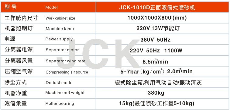 JCK-1010D正面滾筒式手動噴砂機