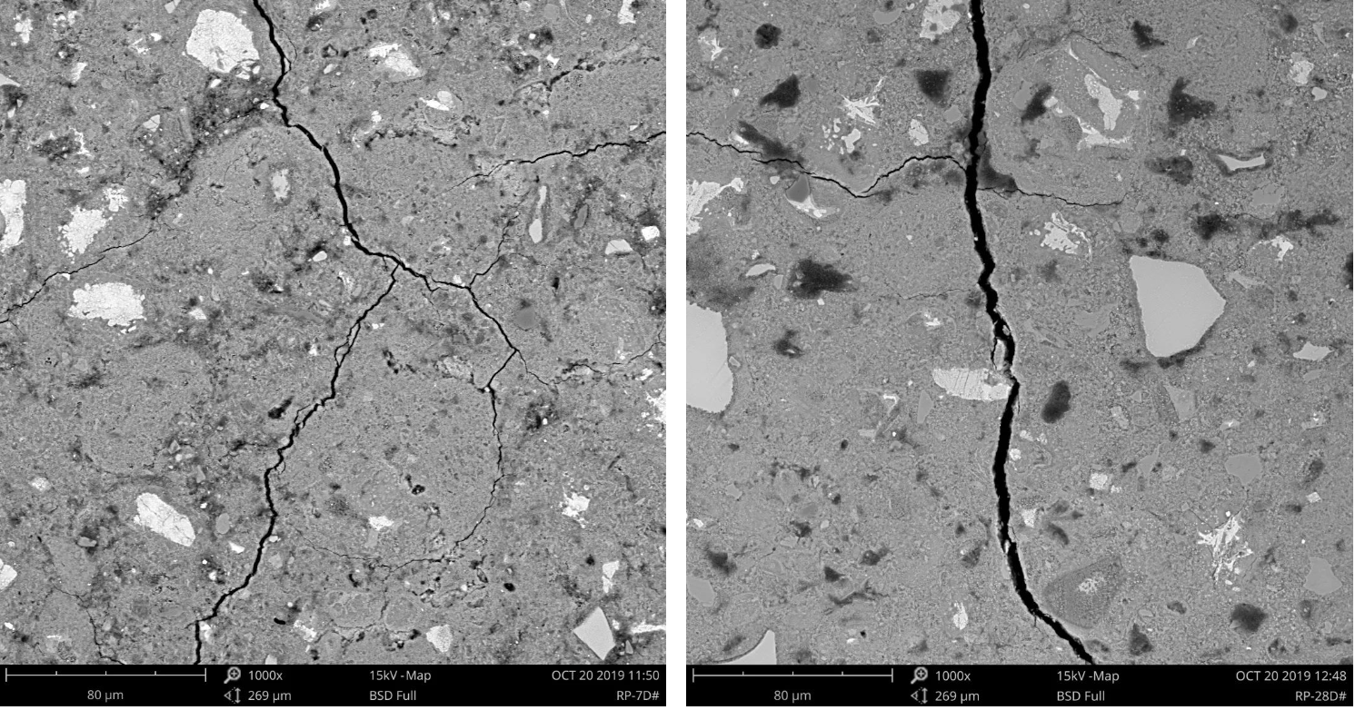 掃描電鏡下混凝土中的裂紋