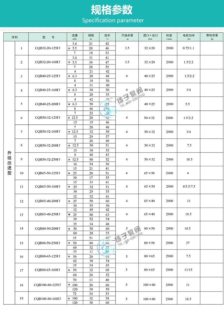 氟塑料磁力泵性能參數(shù)說(shuō)明