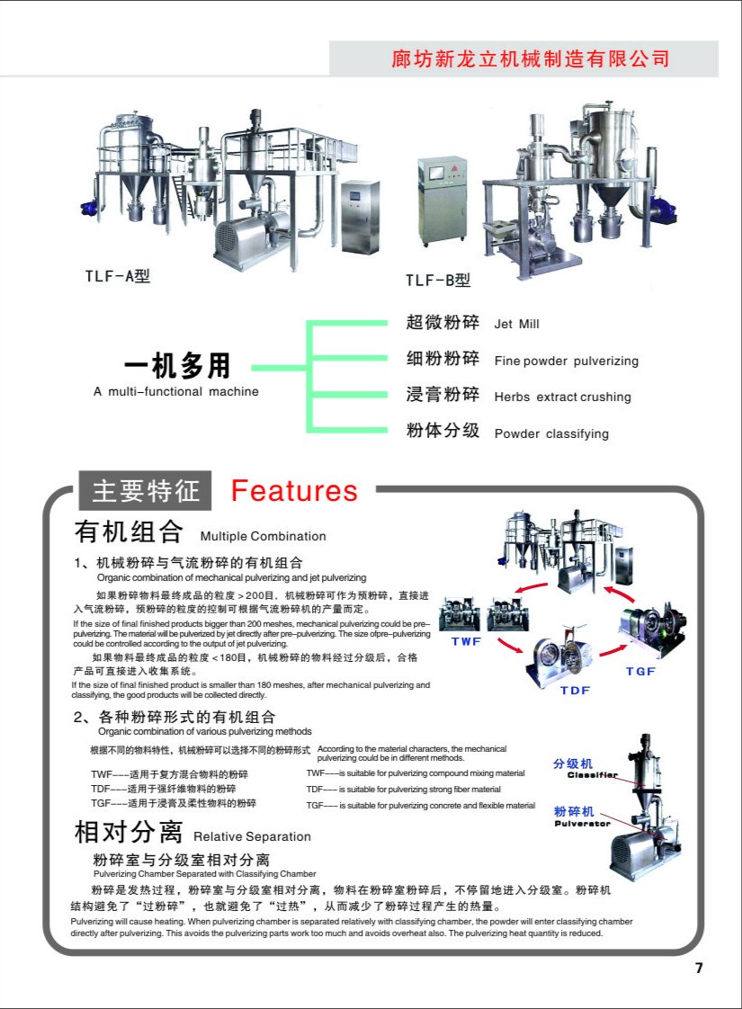 TLF多功能粉碎分級機特點