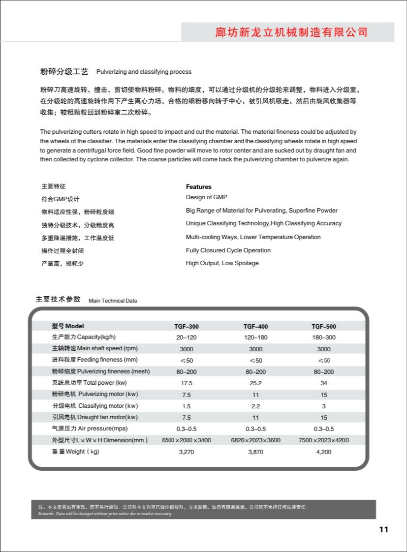 TGF浸膏粉碎分級機參數